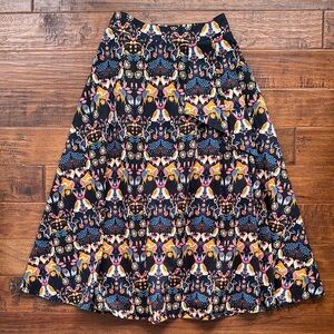 Anthropologie A-Line Skirt in Black with Pink, Blue & Yellow Floral Print